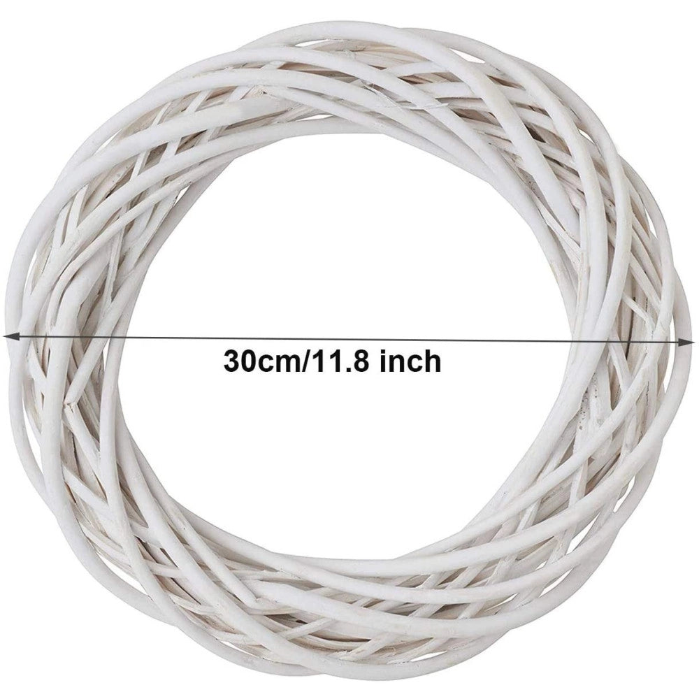 Trade Shop - Ghirlanda Dietroporta In Legno Bianco Intrecciato 30 Cm Decorazioni Porta Natale -