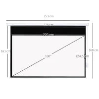 Telo Proiettore 100 Pollici con Telecomando, in PVC e Metallo, 247x7.5x168 cm, Bianco
