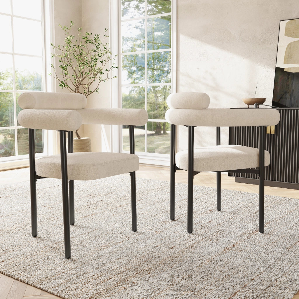 Chaise da pranzo moderna in tessuto scamosciato con seduta ampia, schienale ergonomico e struttura in ferro beige
