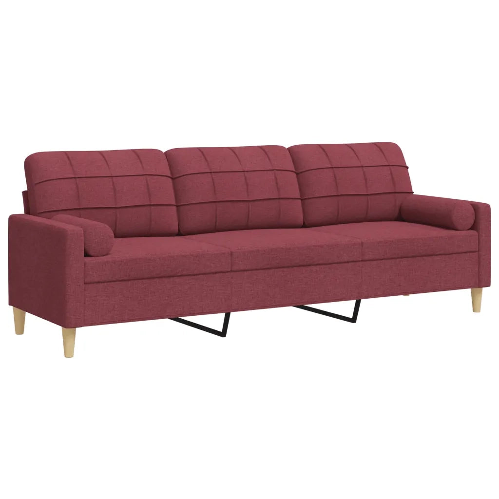 Divano a 3 Posti con Cuscini Rosso Vino 210 cm in Tessuto 3278207