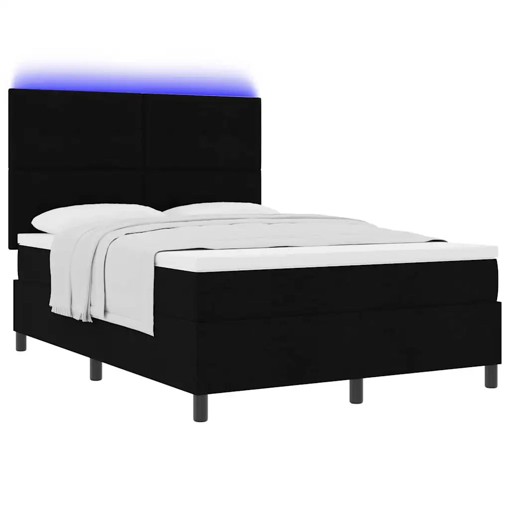 Letto a molle con materasso con led Nero 140 x 190 cm Tessuto