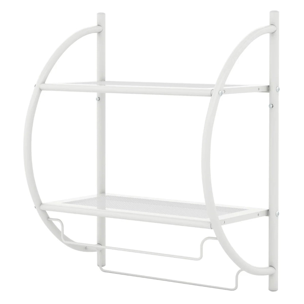 Mensola da bagno a parete 45 x 25,5 x 55 cm con 2 ripiani e 2 portasciugamani in ferro cromato bianco 20_0012067