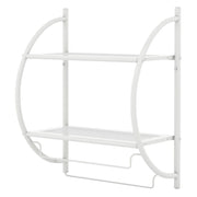 Mensola da bagno a parete 45 x 25,5 x 55 cm con 2 ripiani e 2 portasciugamani in ferro cromato bianco 20_0012067