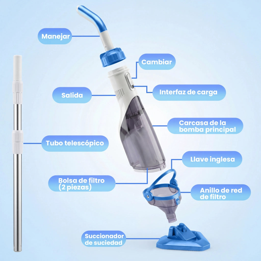 Pulitore Piscina Manuale con Cepillo e Asta Regolabile 63-150 cm ¨C zephmum ¨C Blu