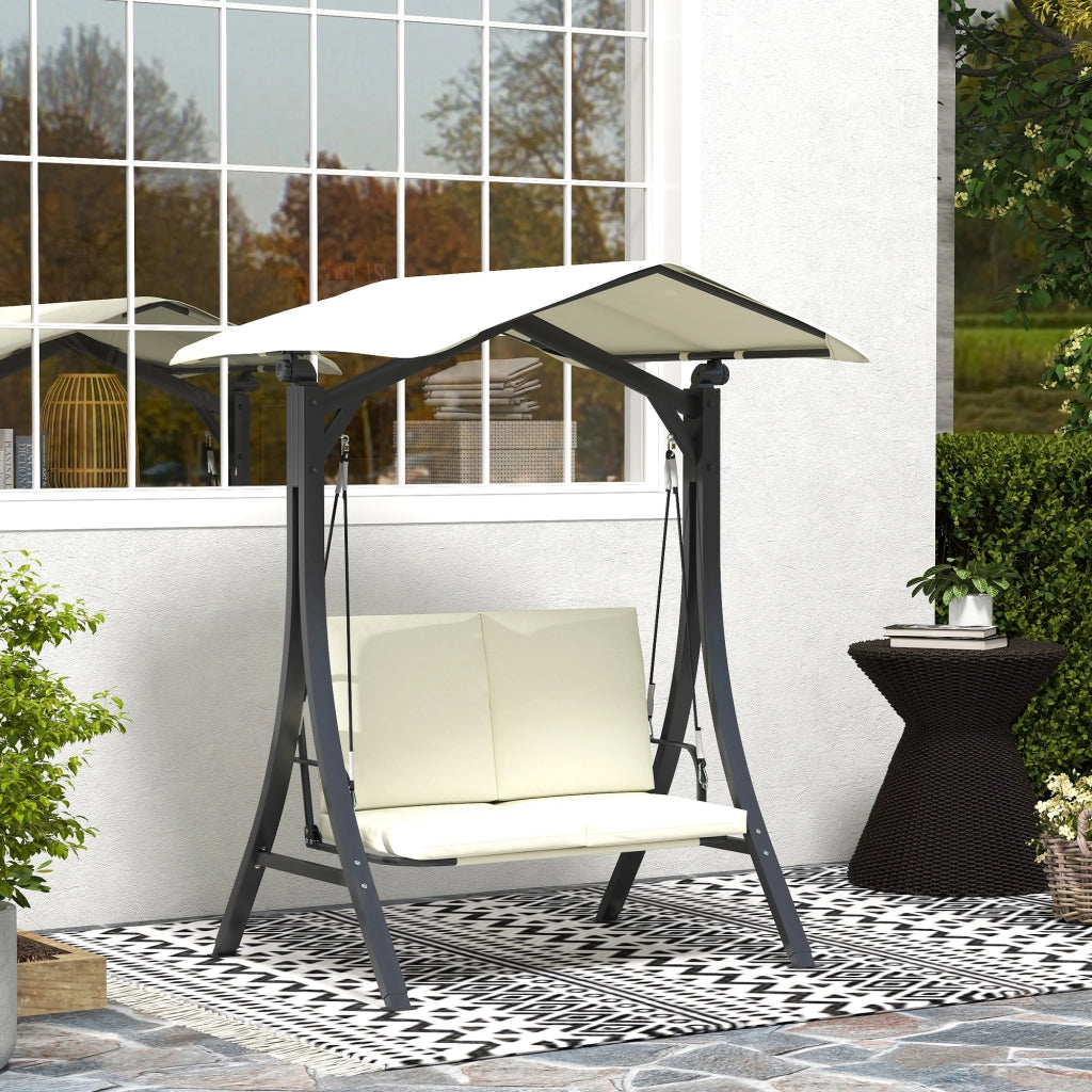 Amaca da giardino regolabile con tetto parasole ¨C zephmum ¨C crema 150x120x182cm