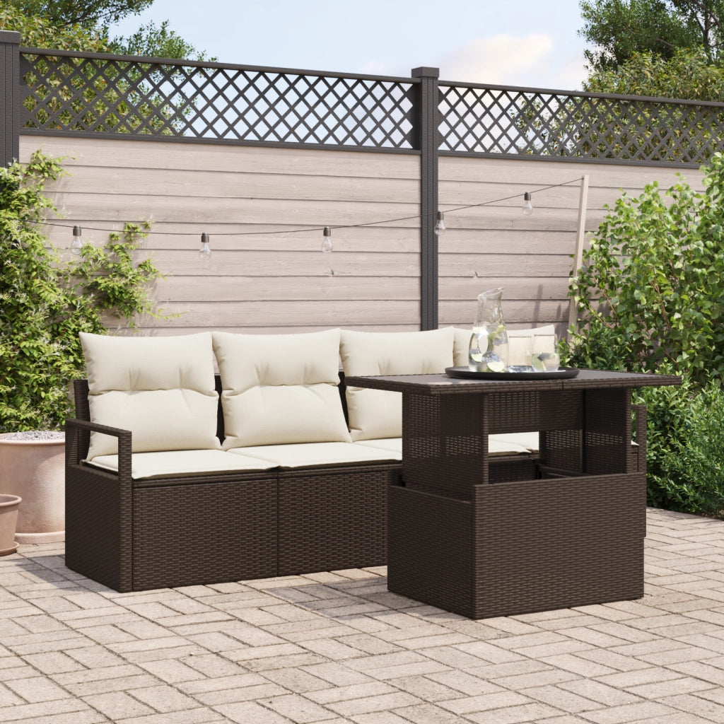Set Divano Giardino a 5 Pezzi con Cuscini Rattan Polipropilene Marrone
