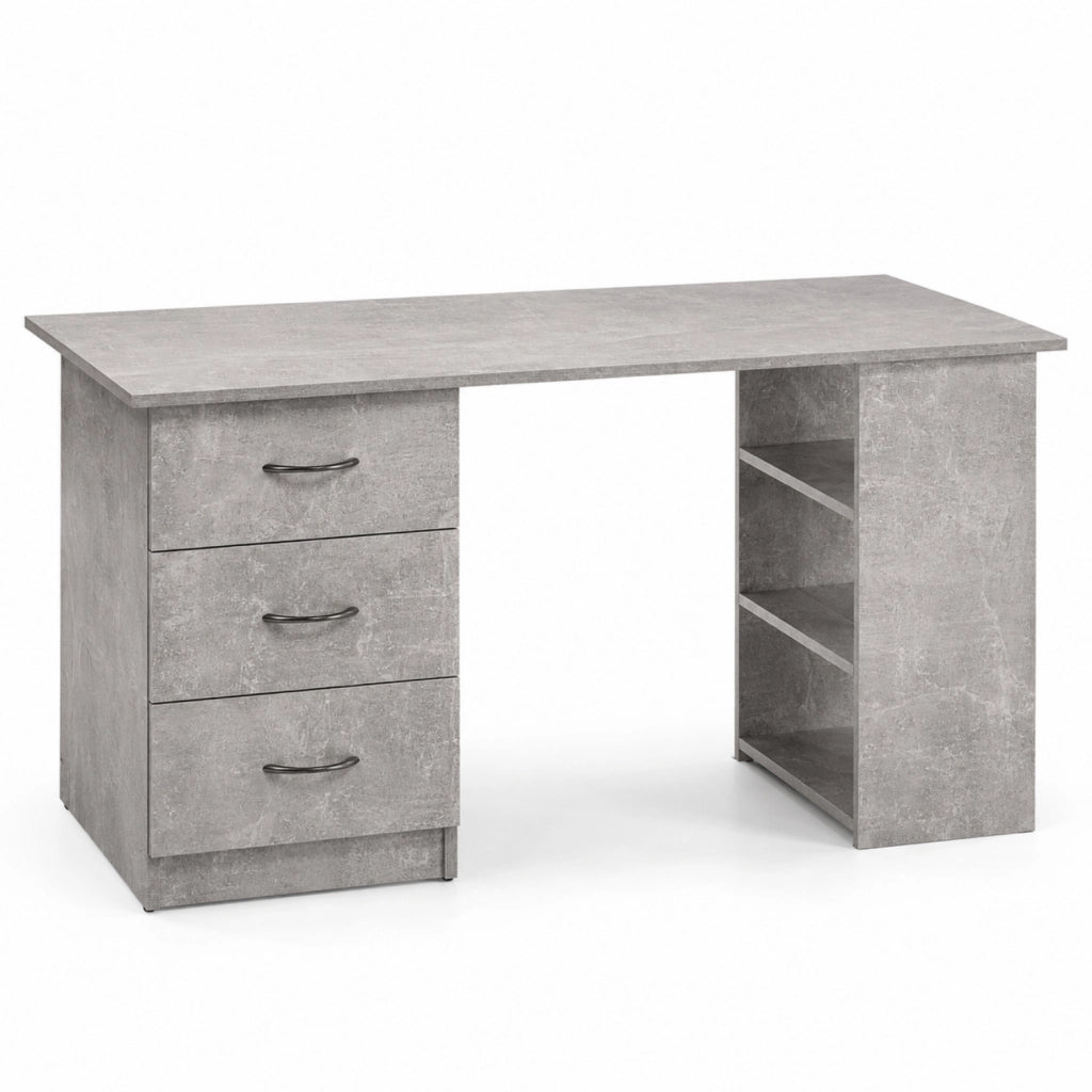 Scrivania Per Studio Con 3 Cassetti E 3 Vani A Giorno Scrittoio In MDF Resistente Dallo Stile Minimal Per Ufficio Cameretta E Smart Working 120 x 49 x 72 Cm Grigio Cemento