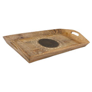 Vassoio in legno dipinto a mano con 2 manici marrone 48x25x6h cm