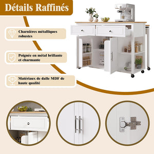 Isola cucina premium con ruote - Xylo - 2 cassetti freni legno multifunzione