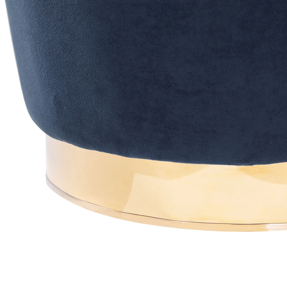 Poltrona in velluto blu scuro con base in metallo dorato Sedia a vasca con rotondo Glam Retro Living Room
