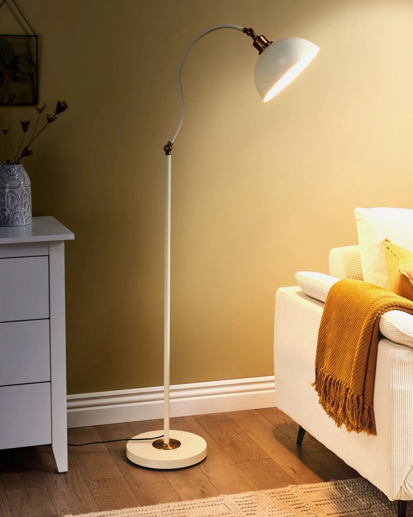 Lampada da terra in metallo beige con paralume e braccio regolabili Interruttore On-Off Camera da letto Soggiorno Casa Ufficio Illuminazione