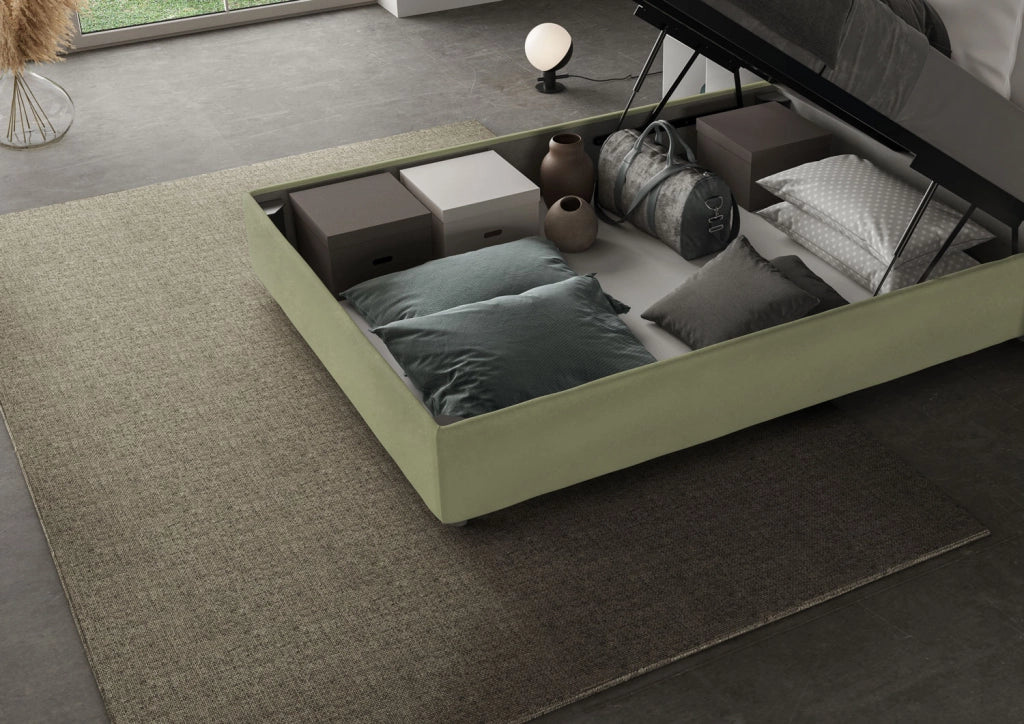 BS COM Letto una piazza e mezza contenitore imbottito 110x210 microfibra tè verde