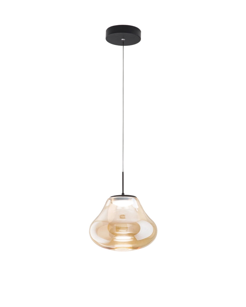 Lampada a Sospensione Deva Ø250mm Ambra, LED 14W 1510lm CCT Dimmerabile, Struttura in Metallo e Vetro Borosilicato - Deva