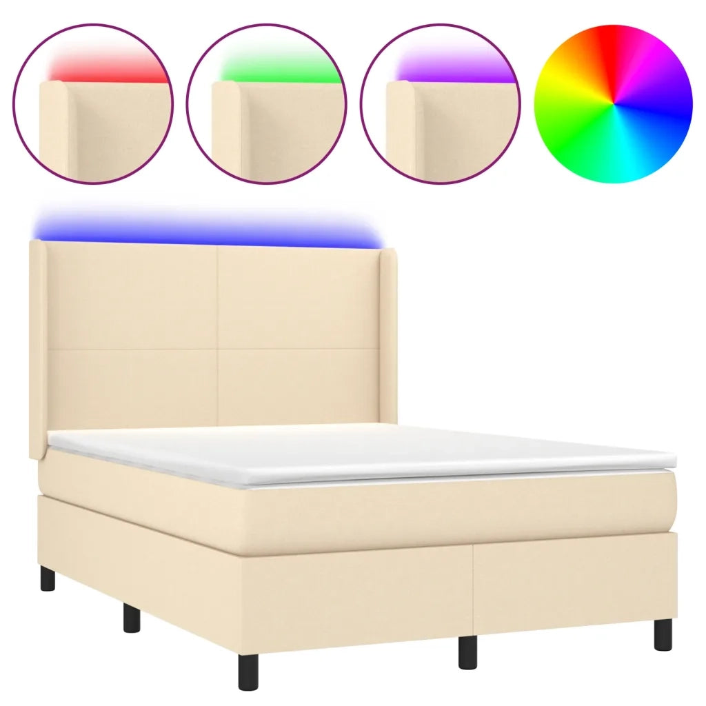 Letto a Molle con Materasso e LED Crema 140x190 cm in Tessutocod mxl 123239