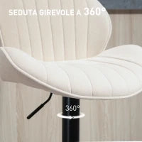 Set 2 Sgabelli da Bar a Conchiglia con Poggiapiedi, in Tessuto Effetto Ciniglia, 48x50x94-115 cm, Nero e Beige