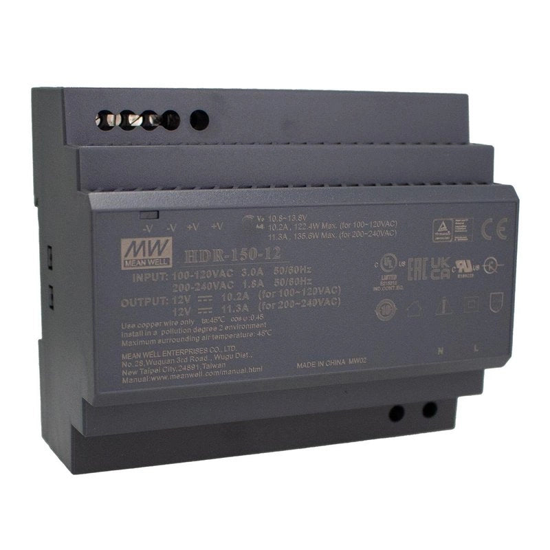 MW MEAN WELL HDR-150-12 Alimentatore Guida DIN 150W 12V 12,5A Input 220V e 110V