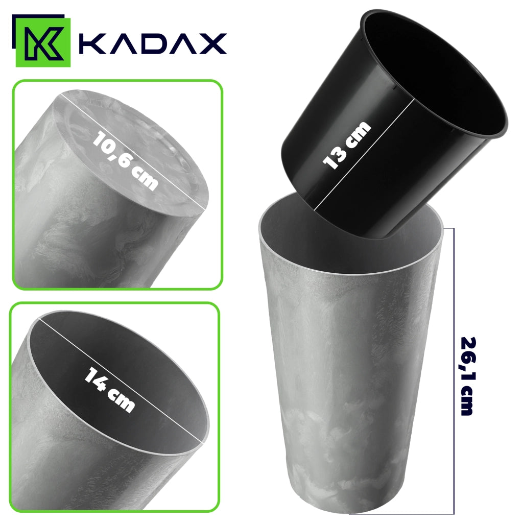 Vaso da fiori KADAX 26 cm con coperchio e inserto, vaso da fiori in plastica grigio