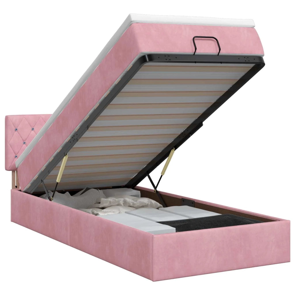 Letto ottomano con materasso Rosa 90 x 190 cm Velluto 3457622
