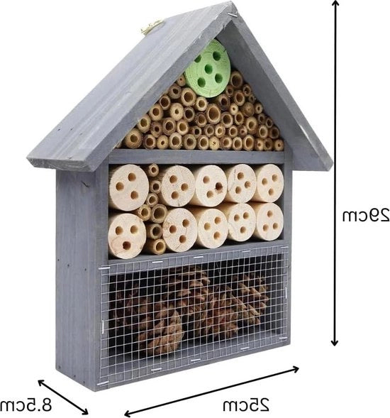 Hotel per Insetti in Legno Naturale - Casa per Api, Falene e Farfalle - Abitazione Ecologica per Esterni da Murare (Grande)