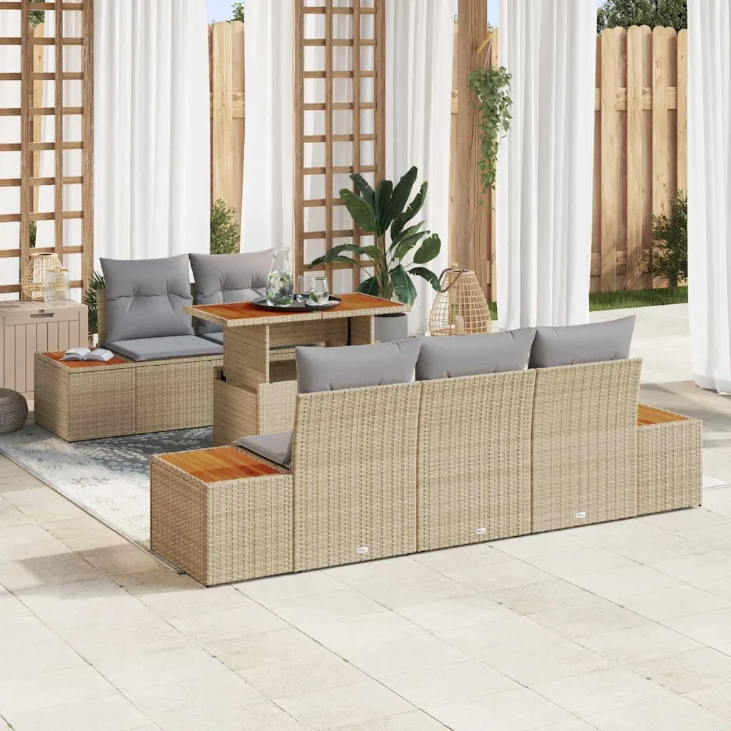 Set da Pranzo per Giardino con cuscino 6 pcs Beige e grigio 3350027
