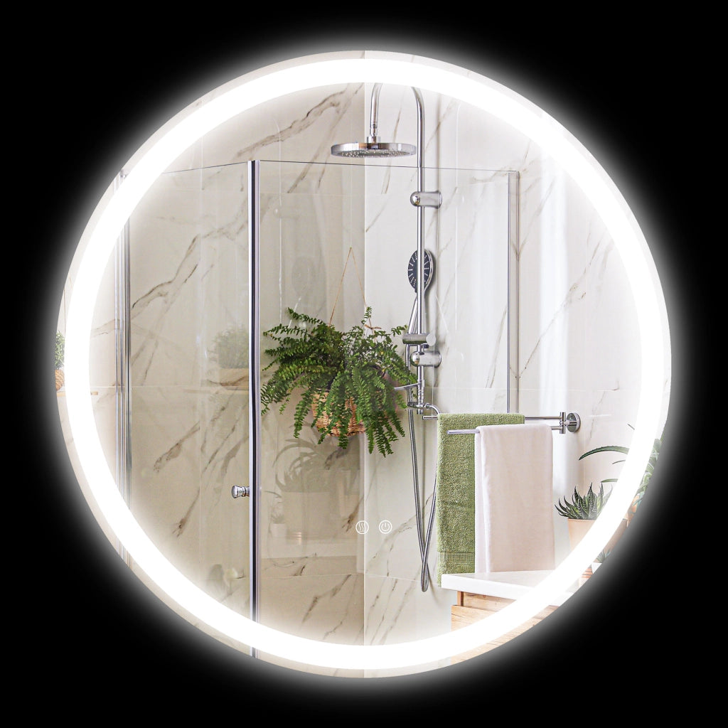 Specchio da bagno LED rotondo sospeso ¨C zephmum ¨C bianco argento 60x30x