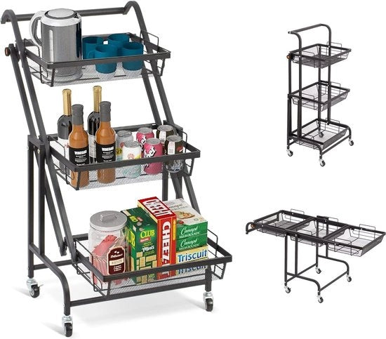Trolley di Cucina – ripristino Cucina – Carrello di Stoccaggio con Ruote – con Livelli – Sostenibile -Risparmio di Spazio