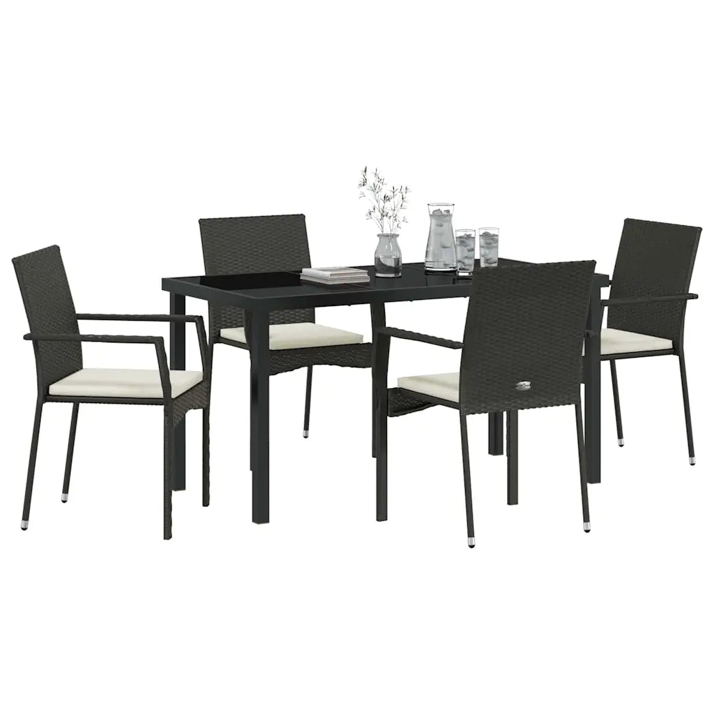 Set da Pranzo per Giardino con cuscino 5 pz | Set Salotto da Giardino Nero polyrattan