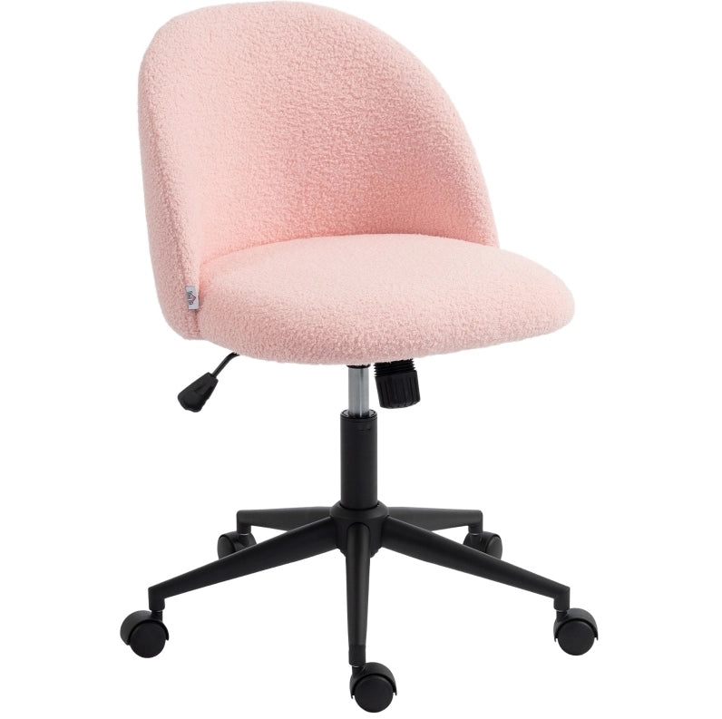 Sedia da ufficio girevole in teddy fleece rosa, regolabile in altezza, con ruote