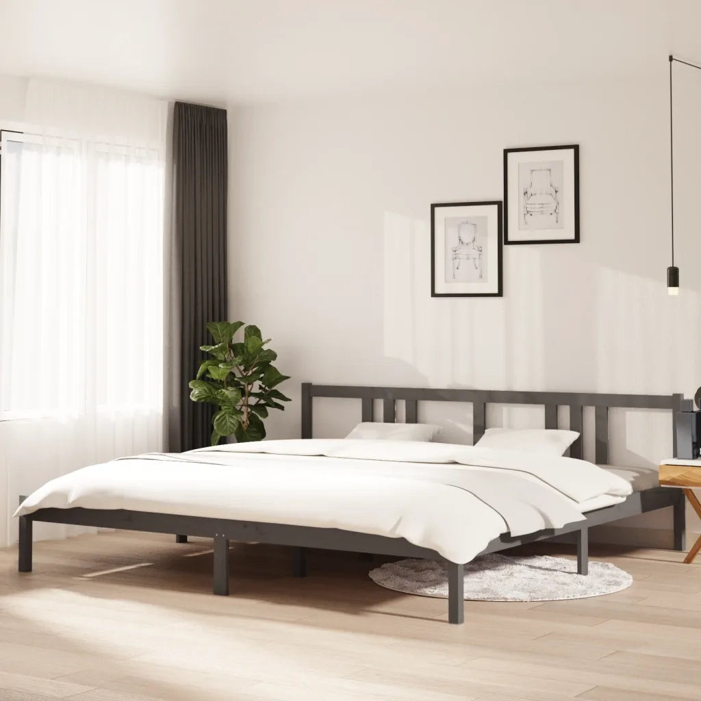 Giroletto-Struttura Letto Grigio in Legno Massello 200x200 cm 945011