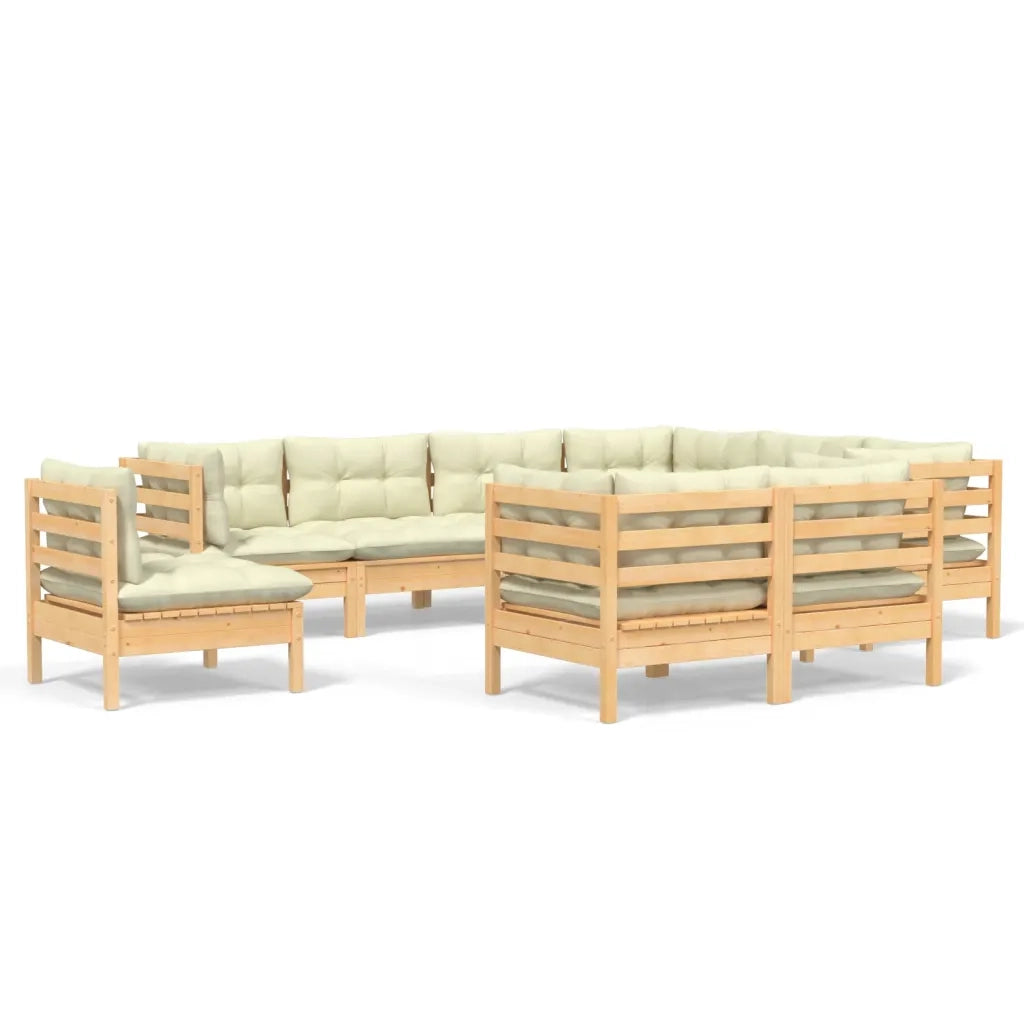 Set Divani da Giardino 9 pz con Cuscini Crema Massello di Pino 3096767