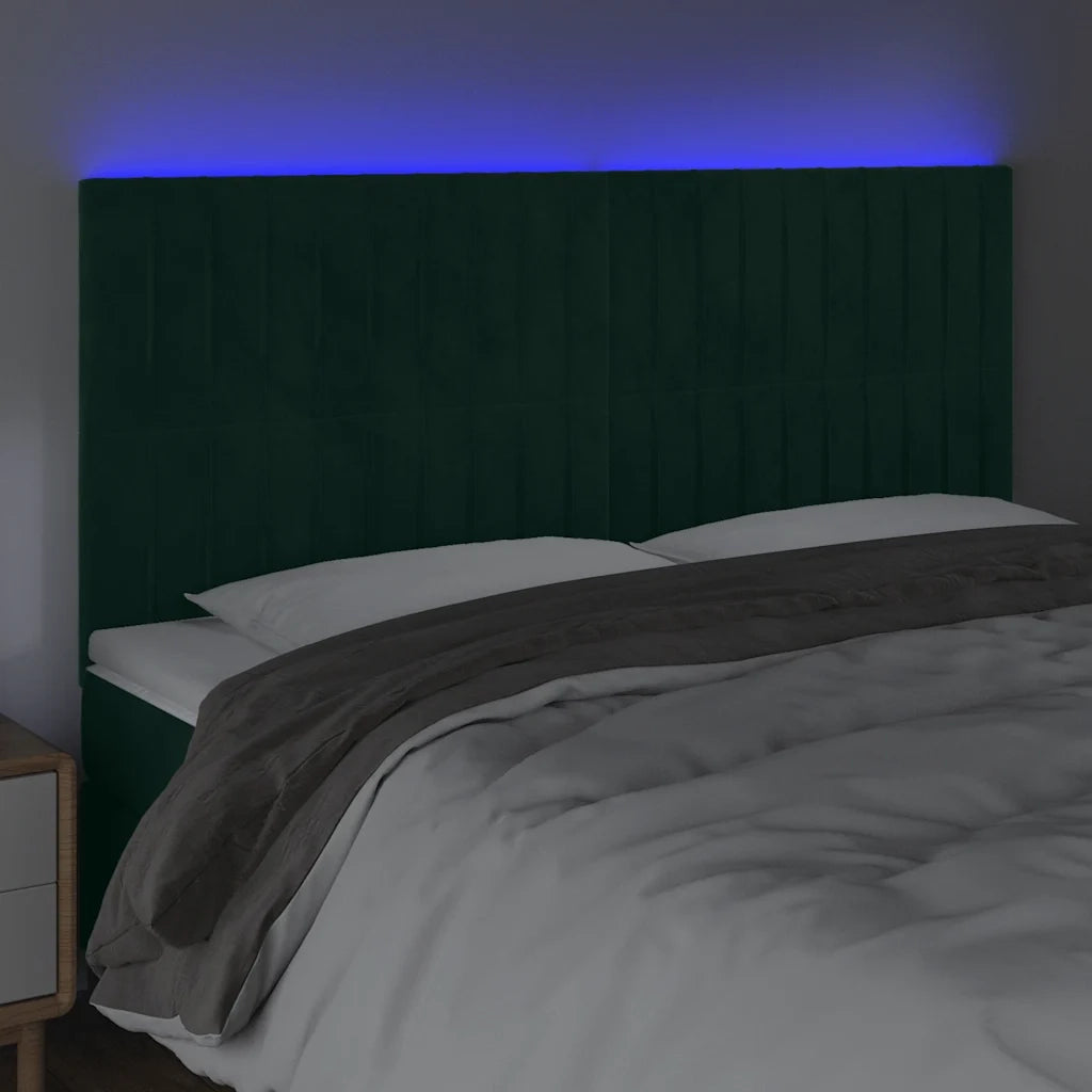 Testiera a LED Verde Scuro 160x5x118/128cm in Velluto 3122719