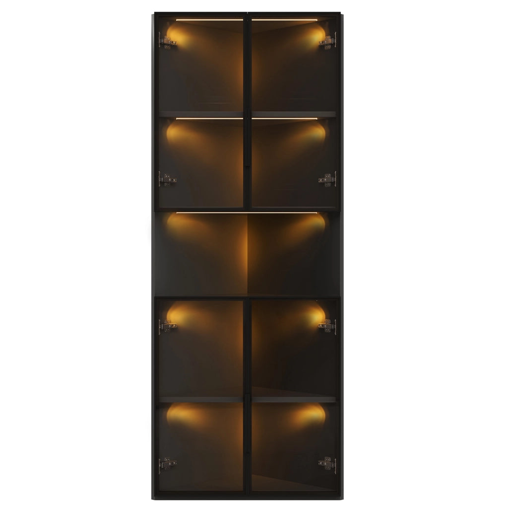 Vetrina angolare triangolare nera 62×32×160 cm con LED