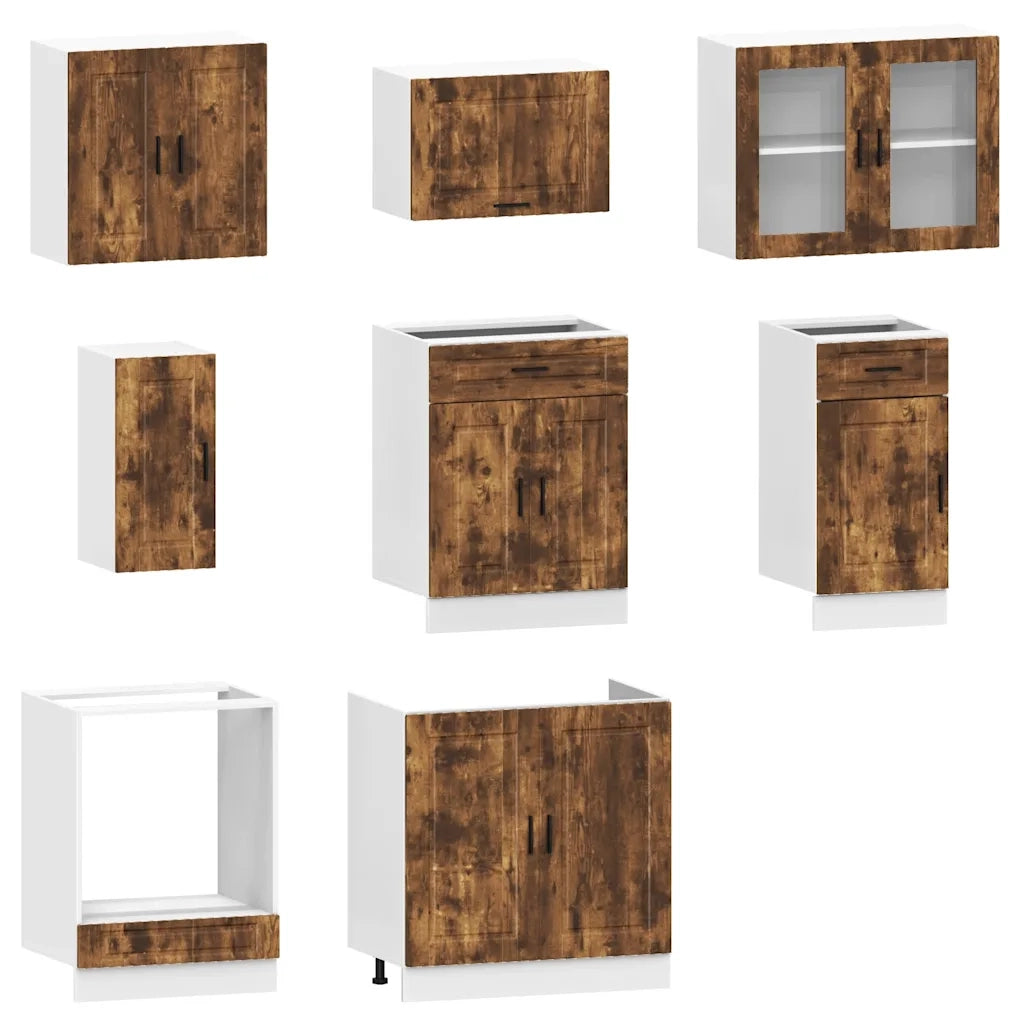 Set Mobili da Cucina 8 pz Kalmar Rovere Fumo Legno Multistrato