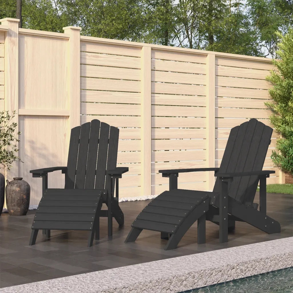 Sedie Giardino Adirondack 2 pz con Poggiapiedi HDPE Antracite cod mxl 6698