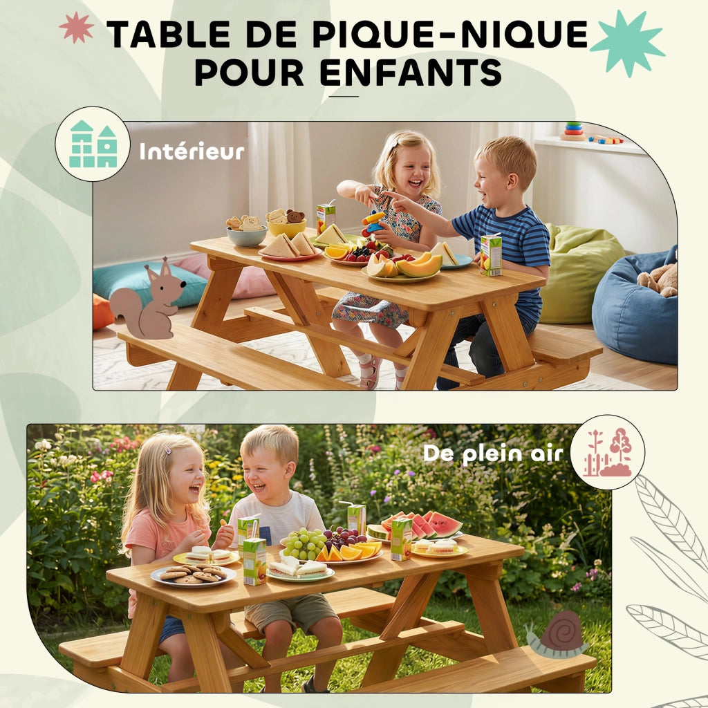 Set tavolo e panche da giardino bambini ¨C zephmum ¨C legno massello naturale