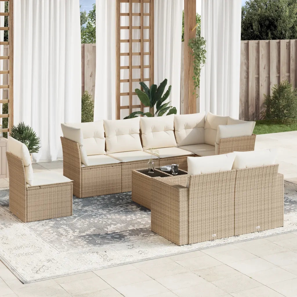 Set Divano da Giardino 9 pz con Cuscini Beige in Polyrattancod mxl 115672