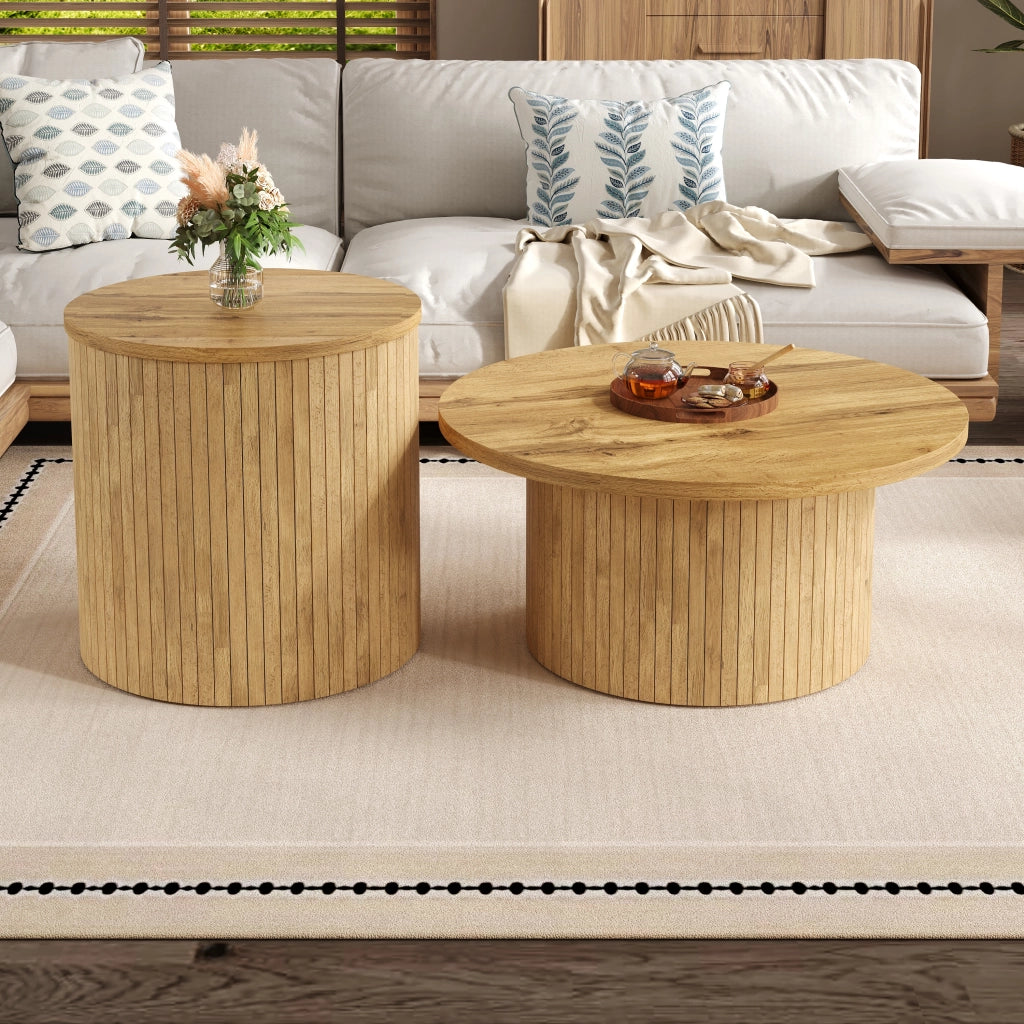 Tavolino da Salotto Rotondo con Ripiano in Legno ¨C Xylo ¨C Naturale