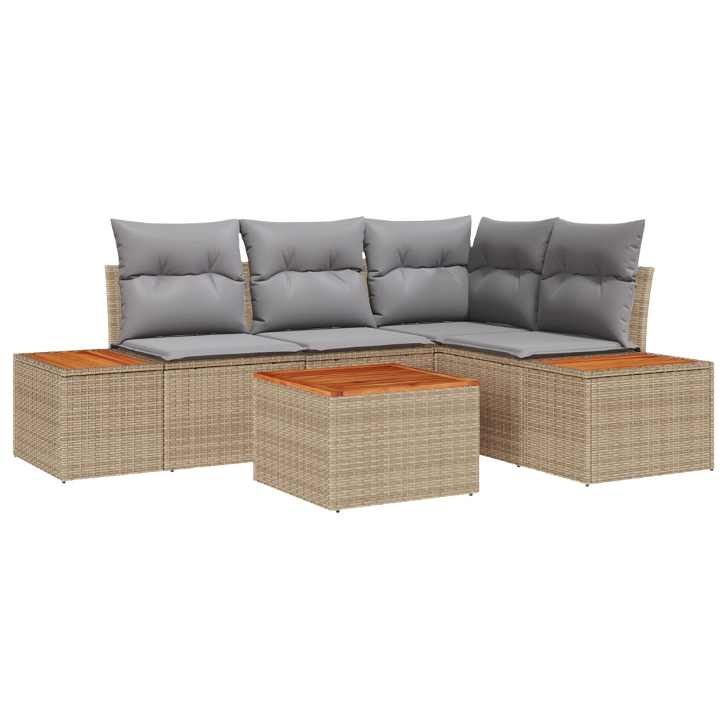 Set divano da giardino a 5 pezzi con cuscini Beige Poly Rattan Acacia