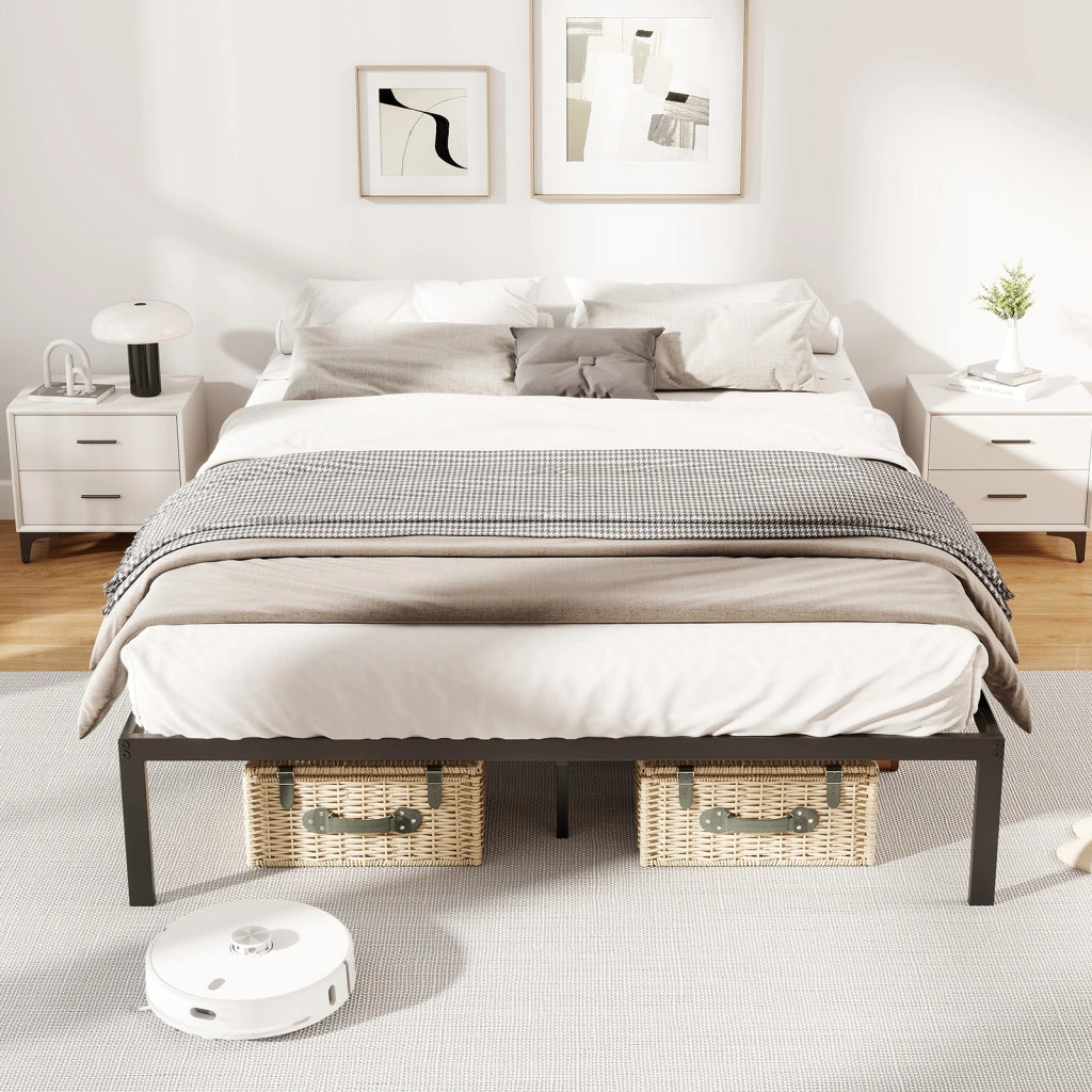 Struttura letto metallo doghe resistenti materasso-Struttura spazio di conservazione senza rete doghe facile montaggio