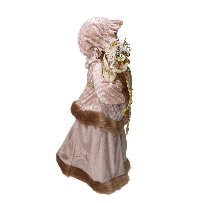 Babbo natale in tessuto signora con lanterna oro cm xh45