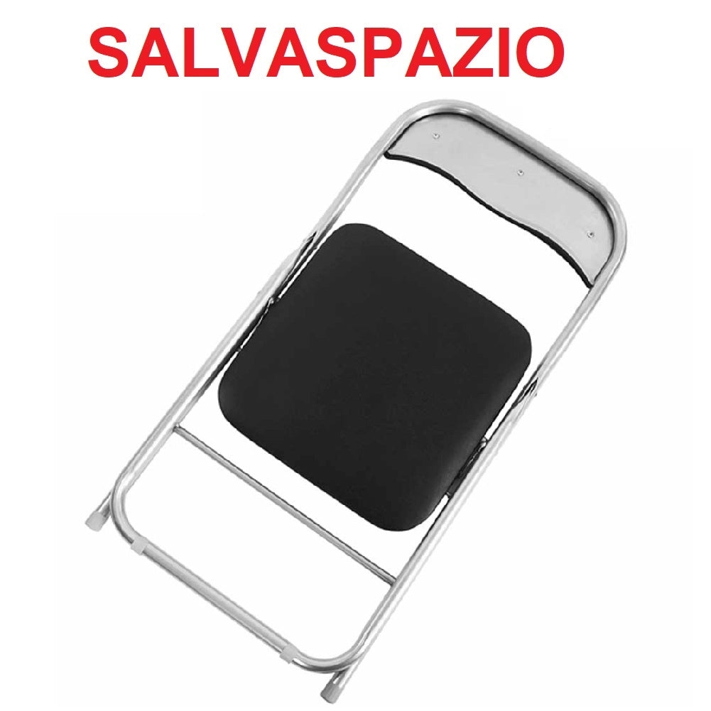 Set 6 Pezzi Sedie Imbottite Pieghevoli Colore Nero Struttura Silver Sedia Metal