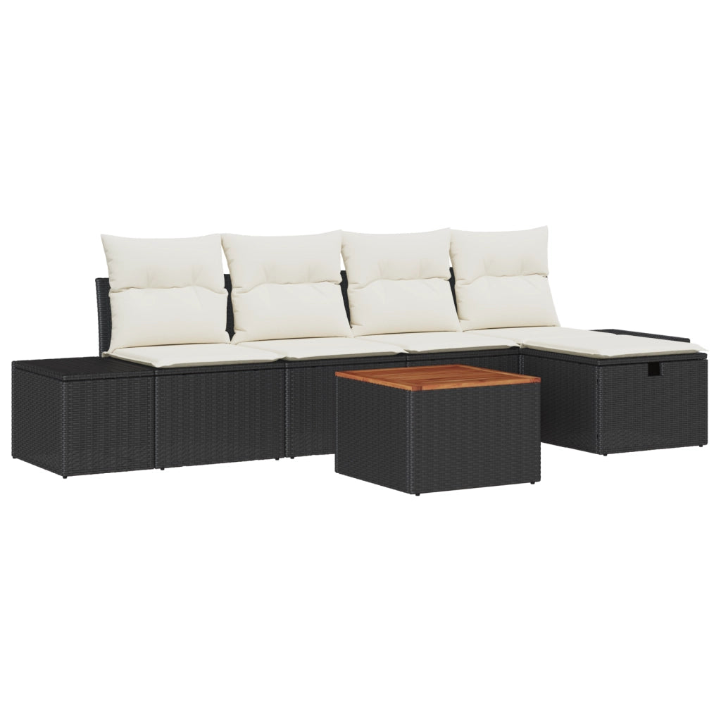 Set da Giardino in Rattan Sintetico Nero con Cuscini - 6 Pezzi