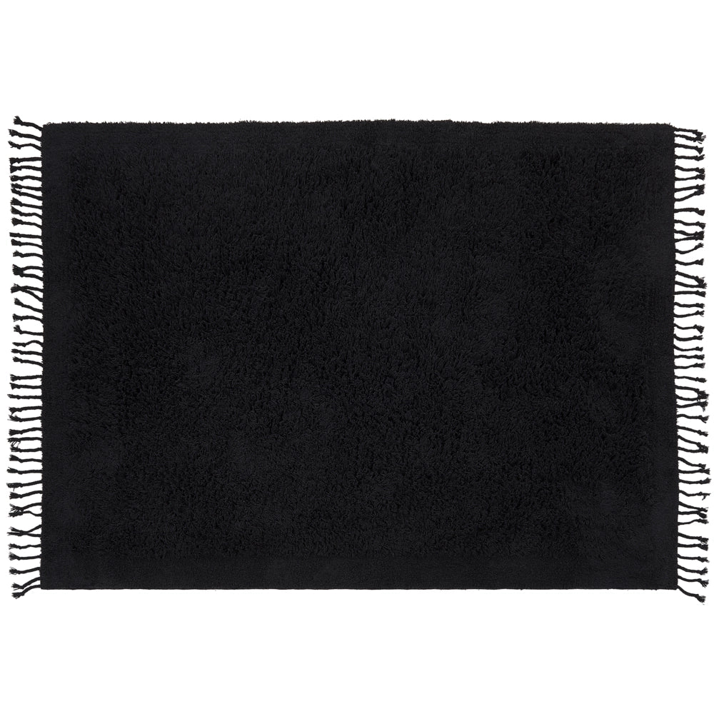 Tappeto rettangolare in cotone nero 140 x 200 cm con frange boho soggiorno camera da letto