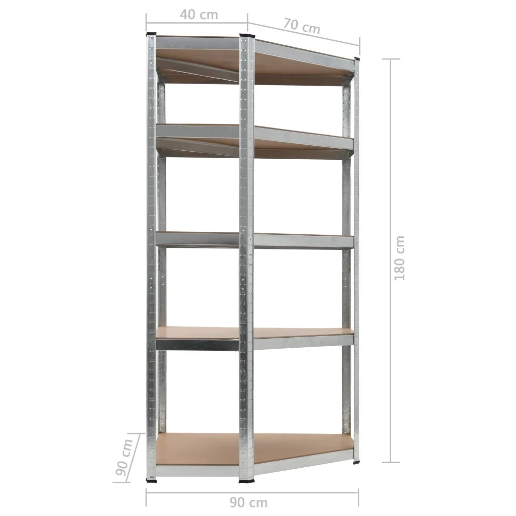 Scaffale Angolare 5 Ripiani Argento Acciaio e Legno Multistrato CFW6834540