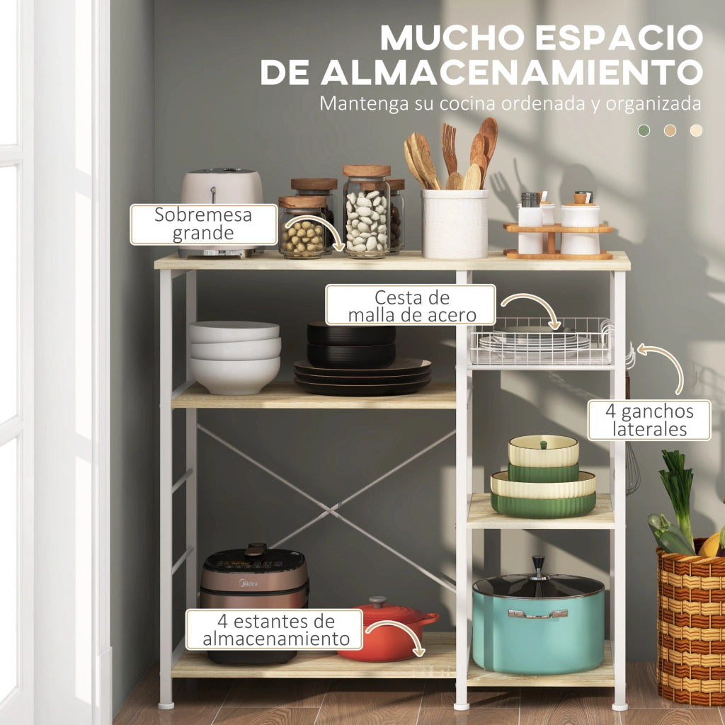 Libreria da Cucina con Cestino e Ganchi ¨C Zephmum ¨C Robe e Bianco 90x40x84,5 cm