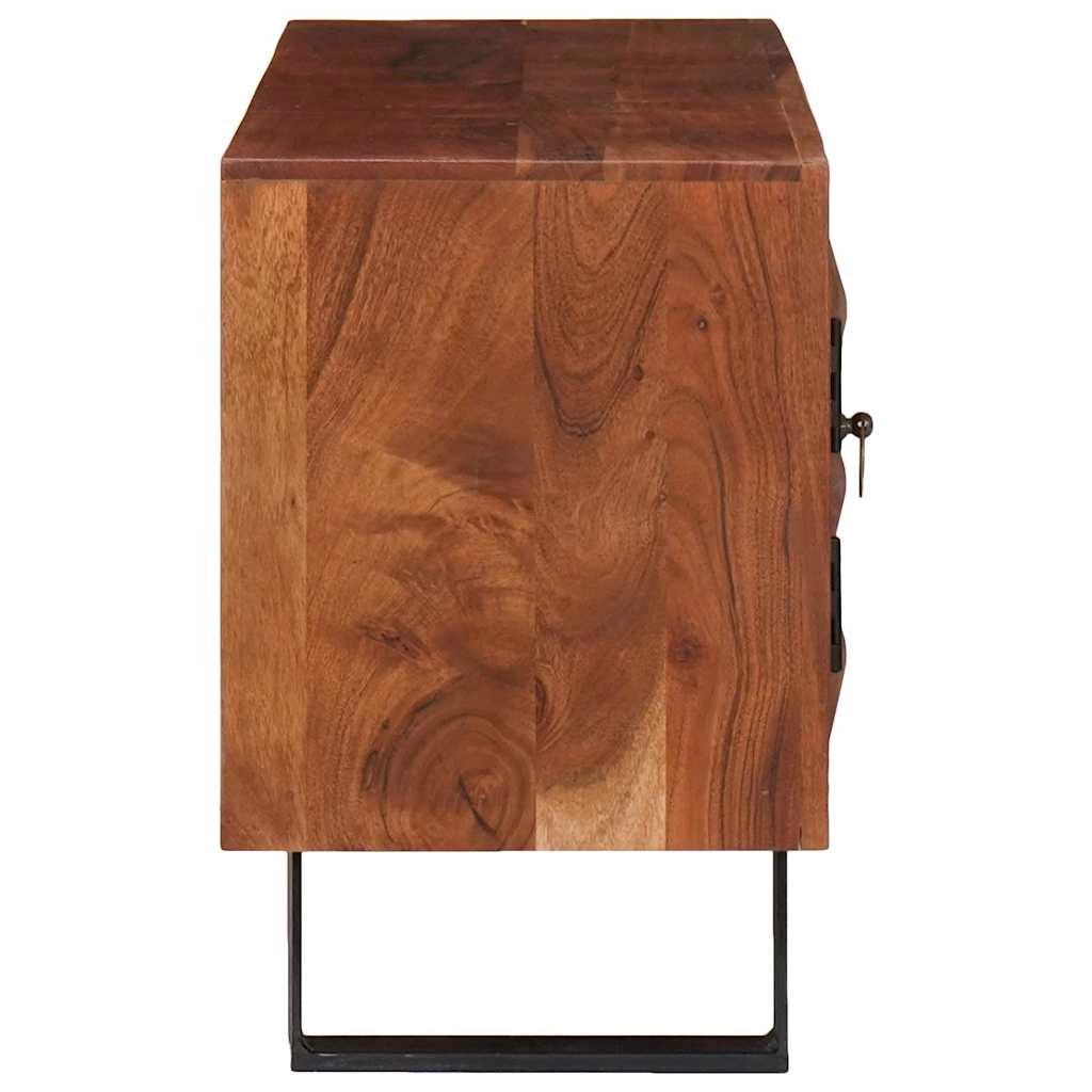Mobile TV moderno con capiente spazio di archiviazione 112 x 30 x 48 cm in legno massello di acacia marrone miele 02_0058060