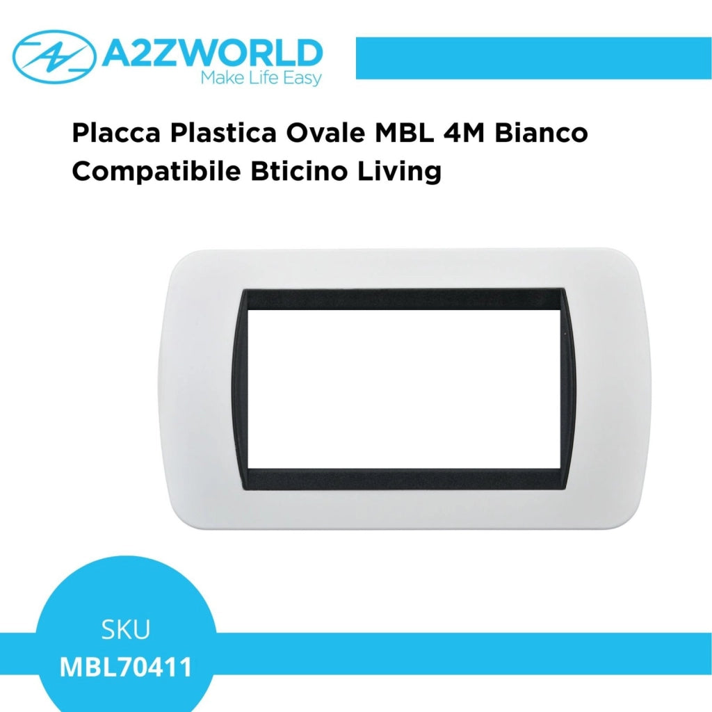 Placca Plastica Ovale MBL 4M Bianco Compatibile Bticino Living BLN88401