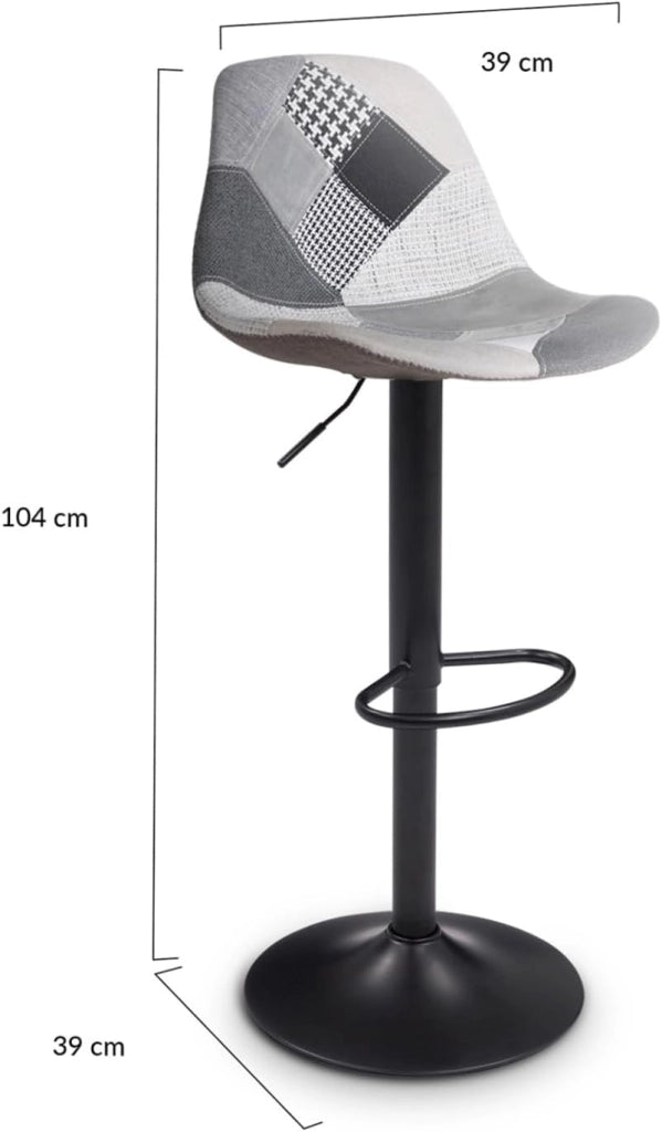 Lote de 4 taburetes de bar KARL patchwork negro, gris y blanco con patas negras