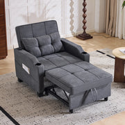Poltrona letto 3 in 1 con schienale regolabile, porta USB, porta bicchieri e tasca laterale, grigio scuro 74 × 87 × 84 cm