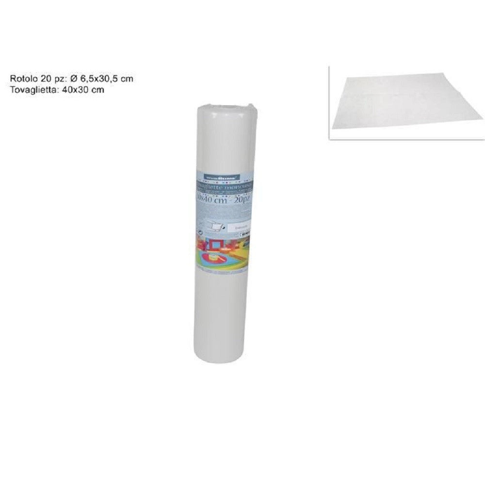 Trade Shop - Set 20 Pezzi Tovagliette Tovaglie A Strappo Runner Tnt Rullo 30 X 40 Cm Bianco -
